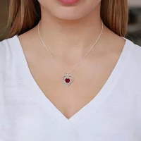 Womens Lab Created Red Ruby Sterling Silver Heart Pendant Necklace