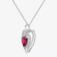 Womens Lab Created Red Ruby Sterling Silver Heart Pendant Necklace