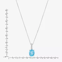 Womens Genuine Blue Topaz Sterling Silver Oval Pendant Necklace