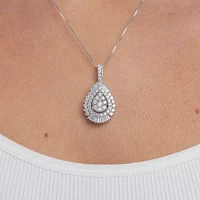 (G / Si2) Womens 2 CT. T.W. Lab Grown White Diamond 14K White Gold Pear Pendant Necklace