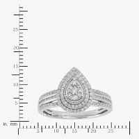 Womens 1/2 CT. T.W. Natural White Diamond 10K Gold Pear Halo Engagement Ring