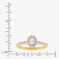 (H-I / Si1-Si2) Womens 1/2 CT. T.W. Lab Grown White Diamond 10K Gold Oval Side Stone Halo Engagement Ring