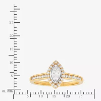 (H-I / Si1-Si2) Womens 1/2 CT. T.W. Lab Grown White Diamond 10K Gold Marquise Side Stone Halo Engagement Ring