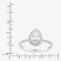 1 CT.T.W. Lab-Grown (H-I / SI1-SI2) Diamond Pear Side Stone Halo Engagement Ring 10K Gold