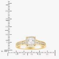 (H-I / Si1-Si2) Womens 3/4 CT. T.W. Lab Grown White Diamond 10K Gold Side Stone Halo Engagement Ring