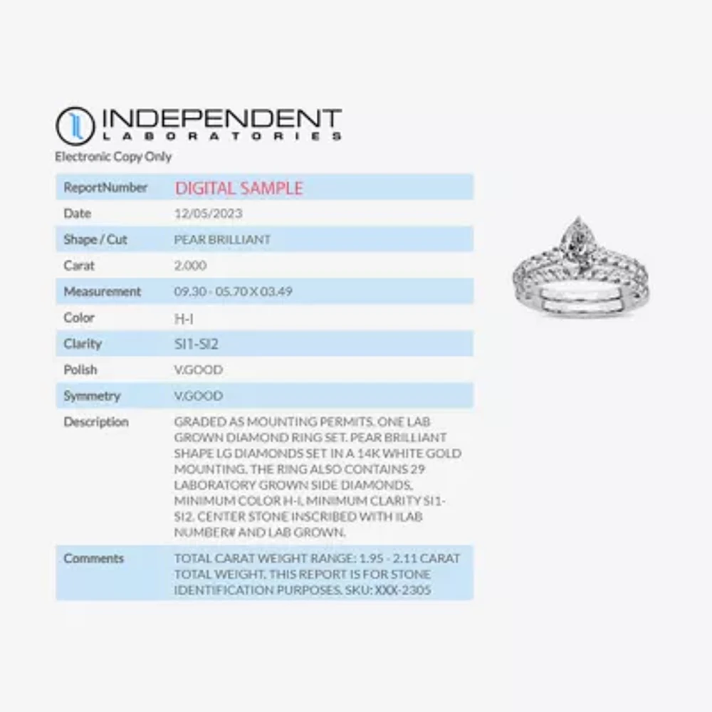 (H-I / SI1-SI2) Signature By Modern Bride Womens 2 CT. T.W. Lab Grown White Diamond 14K Gold  Pear Bridal Set
