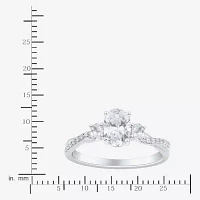 Love Lives Forever (H-I / Si1-Si2) Womens 1 CT. T.W. Lab Grown White Diamond 10K Gold Oval Side Stone 3-Stone Engagement Ring