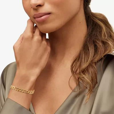 Made in Italy Womens 14K Gold Hollow Heart 7.5 Inch Link Bracelet