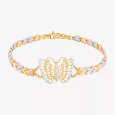 14K Tri-Color Gold 7.5 Inch Solid Link Butterfly Link Bracelet