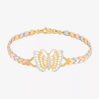 14K Tri-Color Gold 7.5 Inch Solid Link Butterfly Link Bracelet