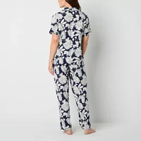 Liz Claiborne Womens Short Sleeve 2-pc. Pant Pajama Set