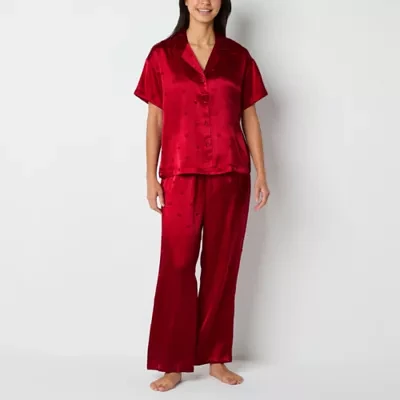 Ambrielle Womens Tall Satin Short Sleeve 2-pc. Pant Pajama Set