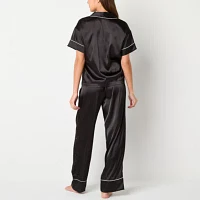 Ambrielle Womens Satin Short Sleeve 2-pc. Pant Pajama Set