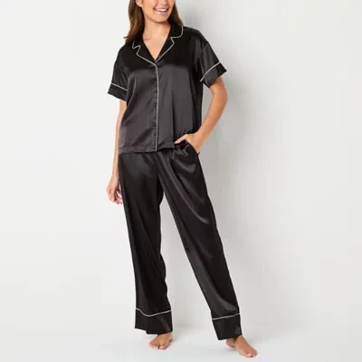 Ambrielle Womens Satin Short Sleeve 2-pc. Pant Pajama Set