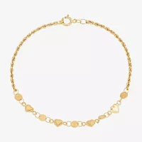 14K Gold 7 Inch Hollow Rope Heart Link Bracelet