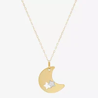 Womens 10K Two Tone Gold Moon Star Pendant Necklace