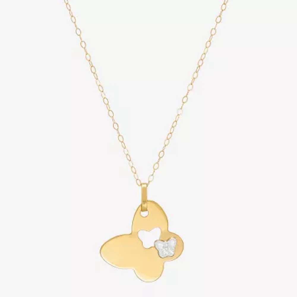 Womens 10K Two Tone Gold Butterfly Pendant Necklace