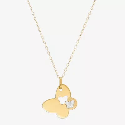 Womens 10K Two Tone Gold Butterfly Pendant Necklace