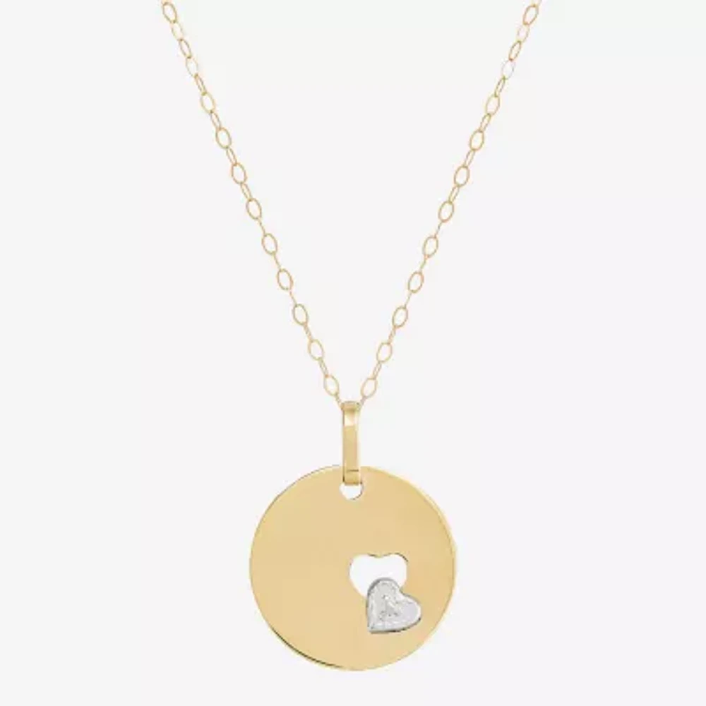 Womens 10K Two Tone Gold Circle Heart Pendant Necklace