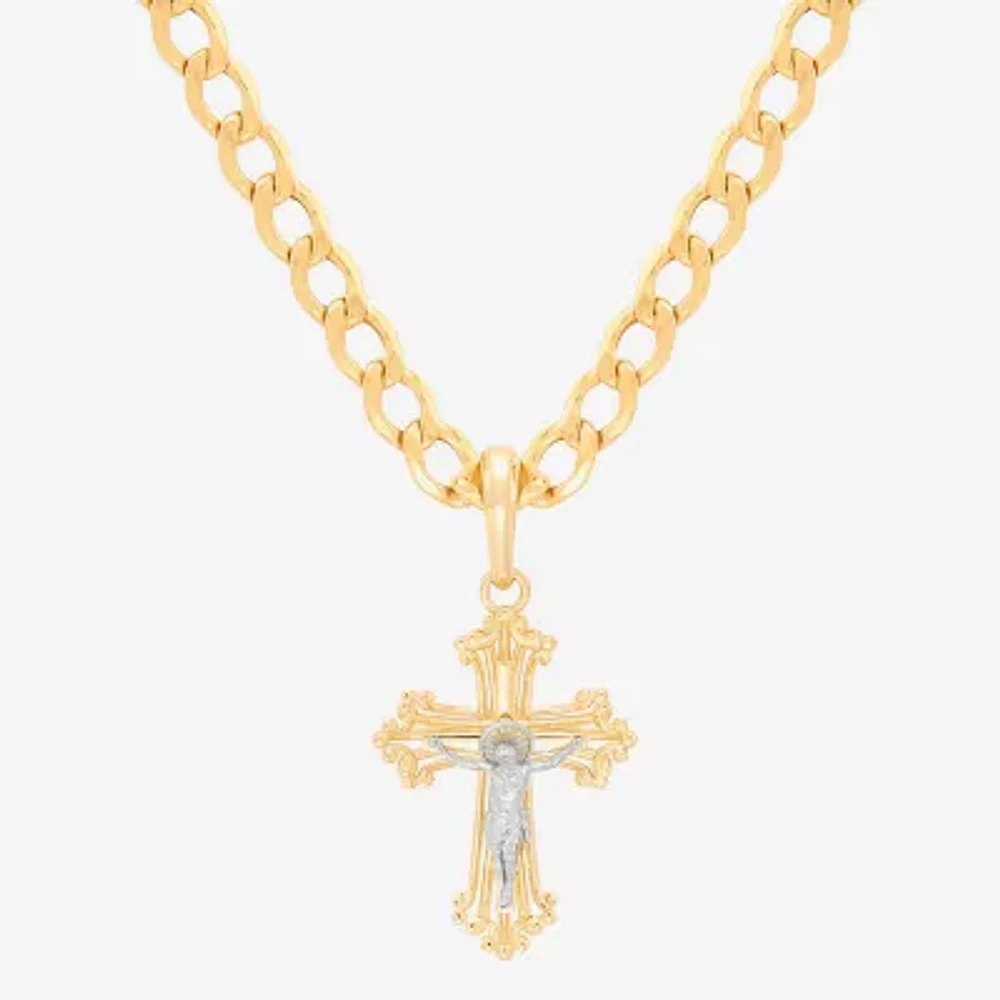 Womens 10K Two Tone Gold Cross Pendant Necklace