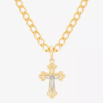 Womens 10K Two Tone Gold Cross Pendant Necklace