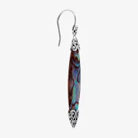 Bali Inspired Genuine Green Abalone and Mother of Pearl Sterling Silver Marquise Drop Earrings