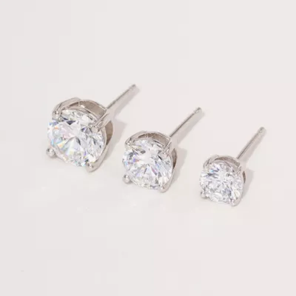 Diamonart White Cubic Zirconia Sterling Silver Round 3 Pair Earring Set