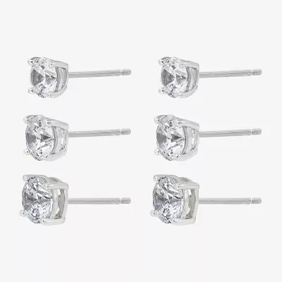 Diamonart Womens Cubic Zirconia Sterling Silver Round 3 Pair Earring Set