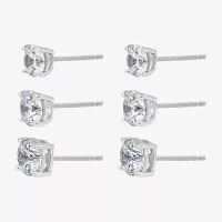 Diamonart White Cubic Zirconia Sterling Silver Round 3 Pair Earring Set