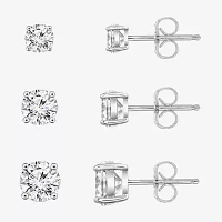 Diamonart White Cubic Zirconia Sterling Silver Round 3 Pair Earring Set