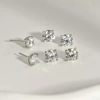 Diamonart White Cubic Zirconia Sterling Silver Square 3 Pair Earring Set