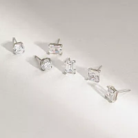 Diamonart White Cubic Zirconia Sterling Silver 3 Pair Earring Set