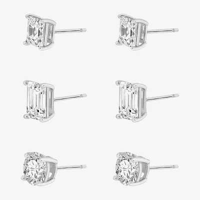 Diamonart White Cubic Zirconia Sterling Silver 3 Pair Earring Set