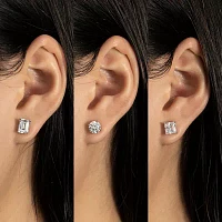 Diamonart White Cubic Zirconia Sterling Silver 3 Pair Earring Set