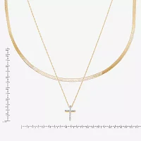 Womens 2-pc. 1/10 CT. T.W. Natural White Diamond 14K Gold Over Silver Sterling Silver Cross Necklace Set