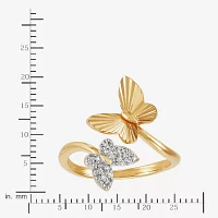 (H-I / Si1-Si2) Womens 1/10 CT. T.W. Lab Grown White Diamond 14K Gold Over Silver Sterling Butterfly Bypass  Cocktail Ring