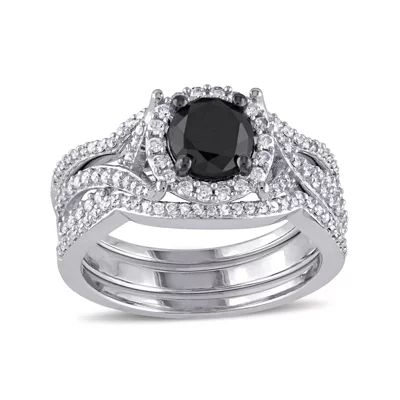 Midnight Black Diamond 1Â½ CT.T.W. White and Color-Enhanced Bridal Ring Set