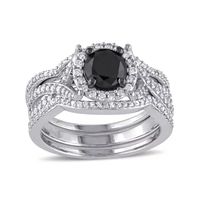 Midnight Black Diamond 1Â½ CT.T.W. White and Color-Enhanced Bridal Ring Set