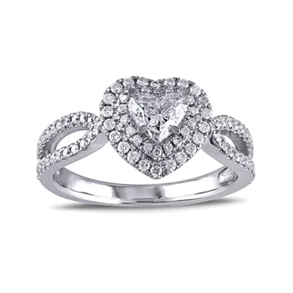 1 CT.T.W. Natural Diamond 14K White Gold Openwork Heart Ring