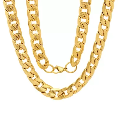 18K Gold Over Stainless Steel 24 Inch Semisolid Curb Chain Necklace