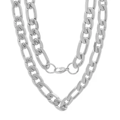 Stainless Steel 24 Inch Semisolid Figaro Chain Necklace