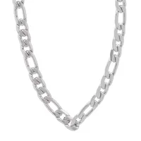 Stainless Steel 24 Inch Semisolid Figaro Chain Necklace