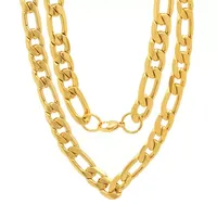 18K Gold Over Stainless Steel 24 Inch Semisolid Figaro Chain Necklace