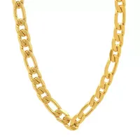 18K Gold Over Stainless Steel 24 Inch Semisolid Figaro Chain Necklace