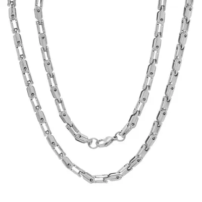 Stainless Steel 24 Inch Semisolid Mariner Chain Necklace
