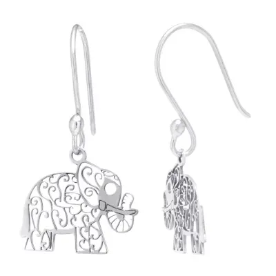 Silver Treasures Elephant Sterling Silver Drop Earrings