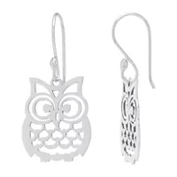 Silver Treasures Owl Sterling Silver Drop Earrings