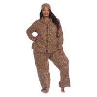 White Mark Womens Plus V-Neck Long Sleeve 3-pc. Pant Pajama Set