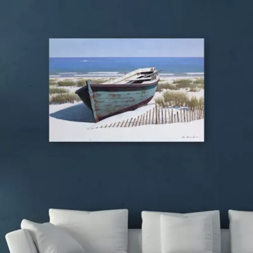 Lumaprints Blue Boat On Beach Giclee Canvas Art