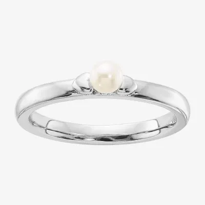 Womens 2.5MM White Cultured Freshwater Pearl Sterling Silver Round Stackable Ring